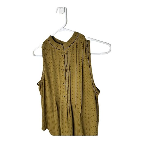 ANN TAYLOR Blouse sz m Olive Ruffle Sleeveless Button Down Mandarin - Picture 4 of 10